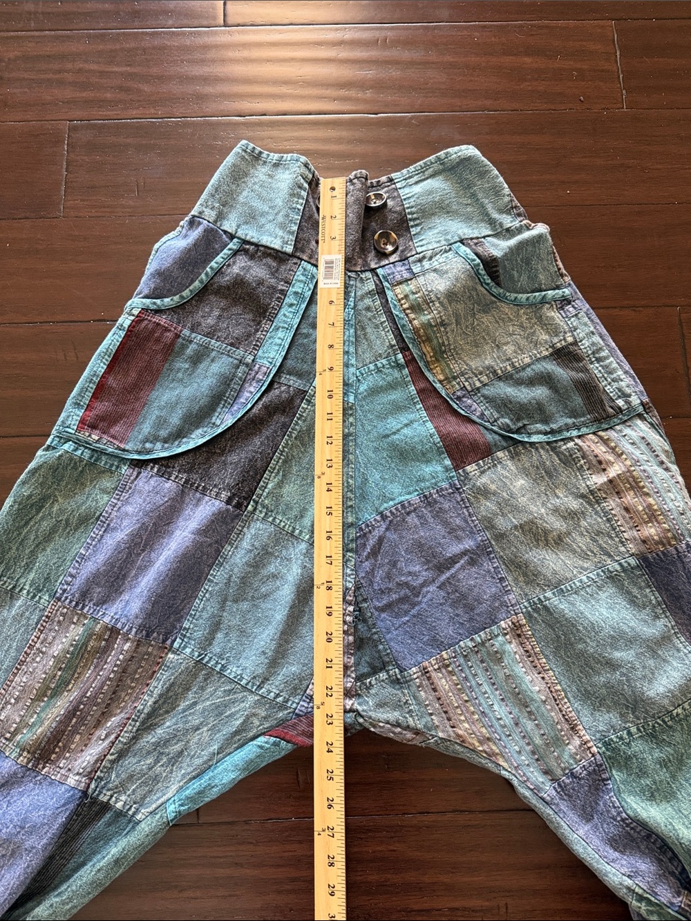 GOA Patchwork Boho Harem Pants in Teal Multi (missing one decorative button) - Picture 10 of 10